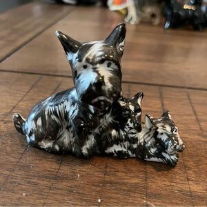 Scottie Scottish Terrier Pups Porcelain Black Gray White Occupied Japan Figurine